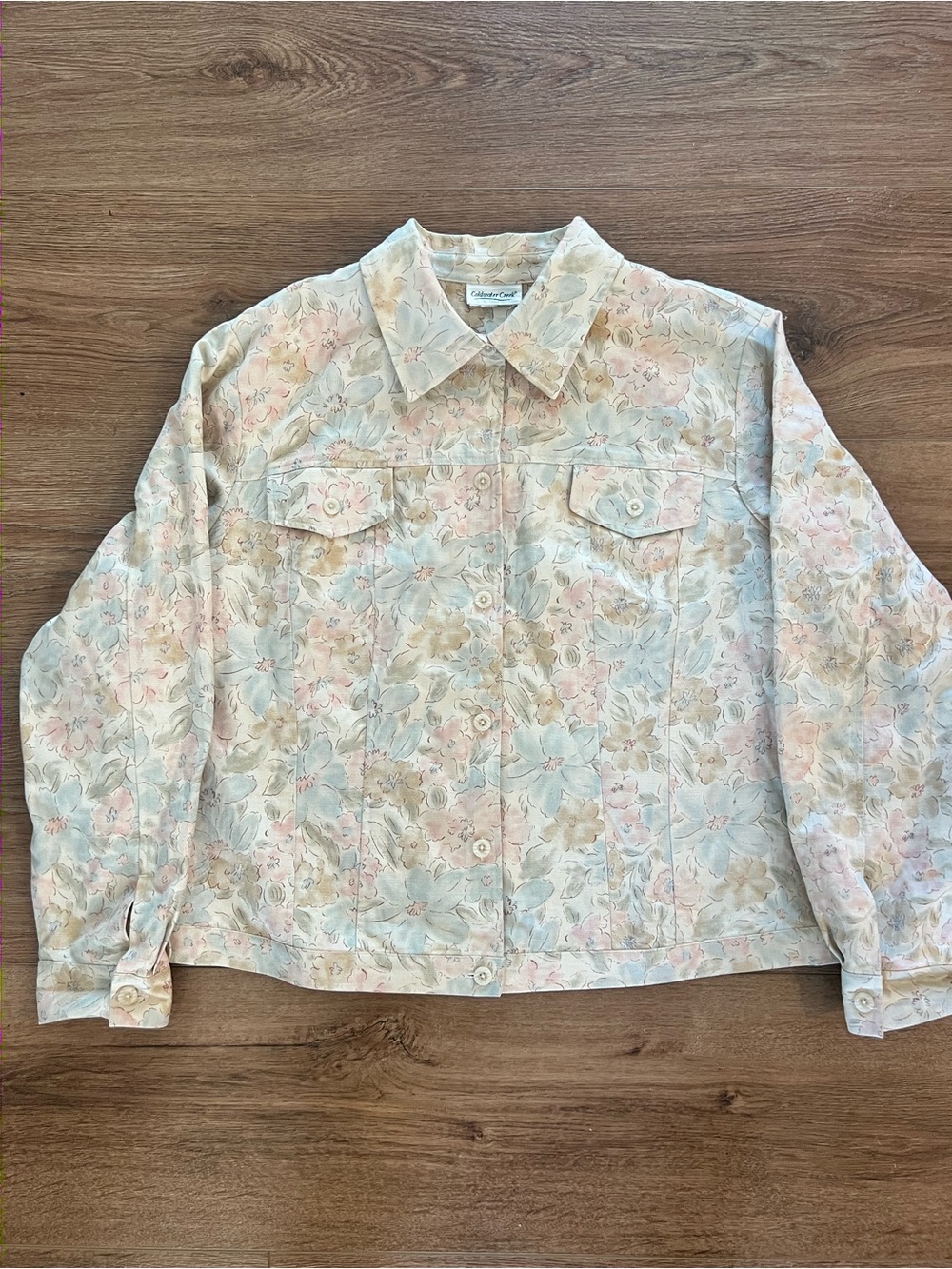 Coldwater Creek Pastel Floral Jean Jacket in Cream, Pink & Blue